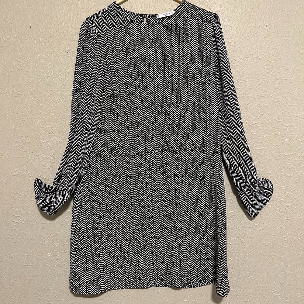 Mango Black and White Long Sleeve Dress